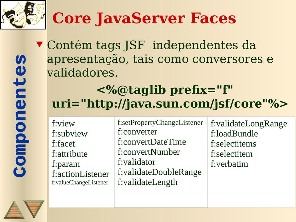 com/jsf/core"%> f:view f:subview f:facet f:attribute f:param f:actionlistener f:valuechangelistener