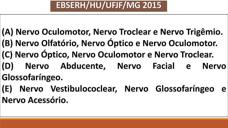 (C) Nervo Óptico, Nervo Oculomotor e Nervo Troclear.