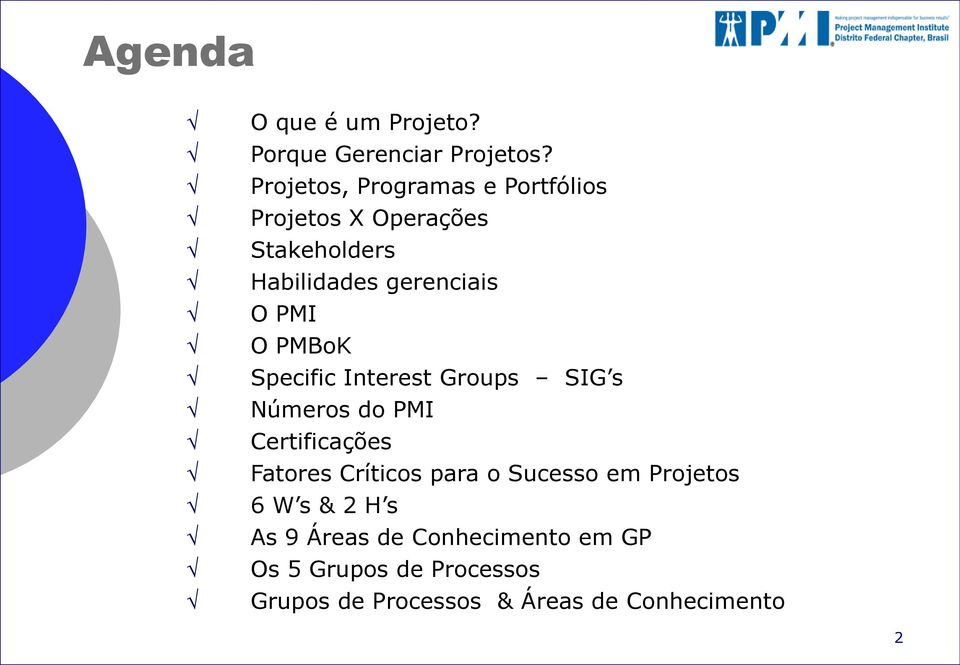 PMI O PMBoK Specific Interest Groups SIG s Números do PMI Certificações Fatores Críticos para