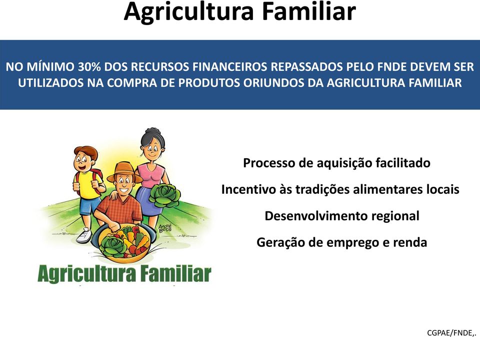 AGRICULTURA FAMILIAR Processo de aquisição facilitado Incentivo às