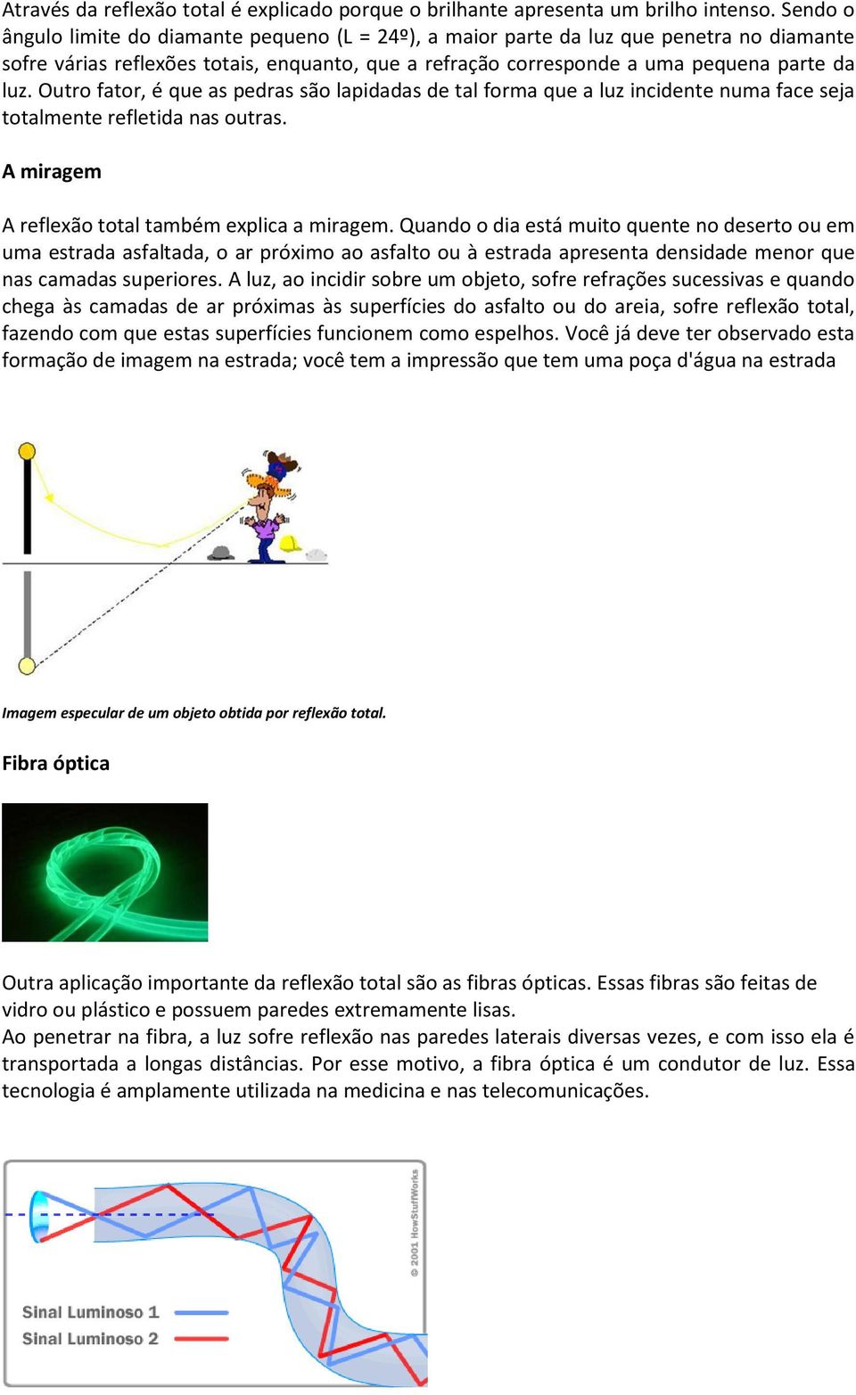 Outro fator, é que as pedras são lapidadas de tal forma que a luz incidente numa face seja totalmente refletida nas outras. A miragem A reflexão total também explica a miragem.