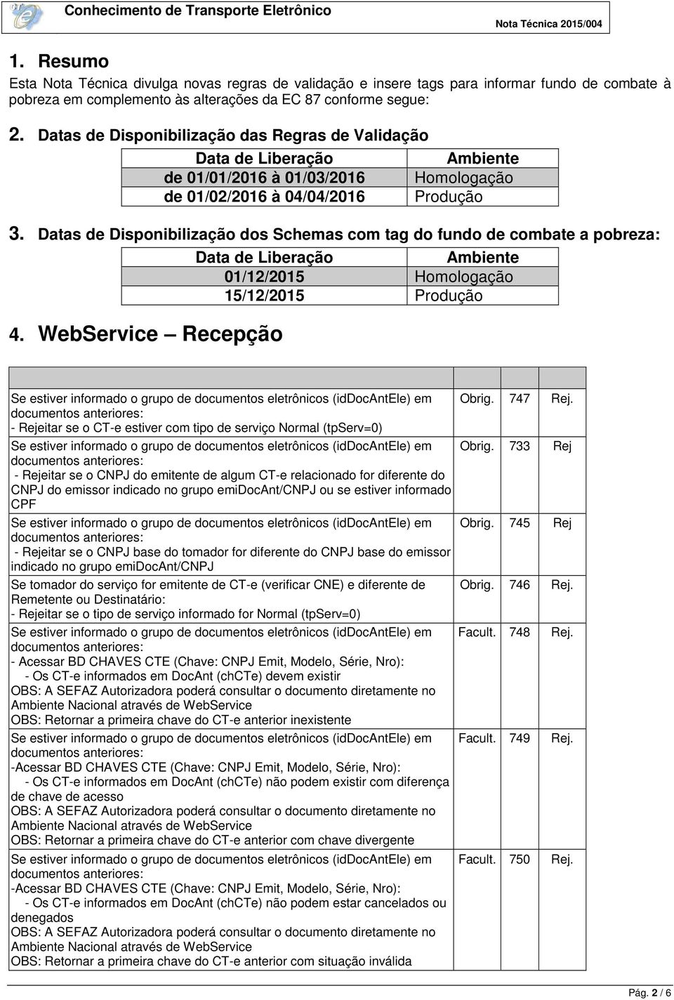 Datas de Disponibilização dos Schemas com tag do fundo de combate a pobreza: Data de Liberação Ambiente 01/12/2015 Homologação 15/12/2015 Produção 4.