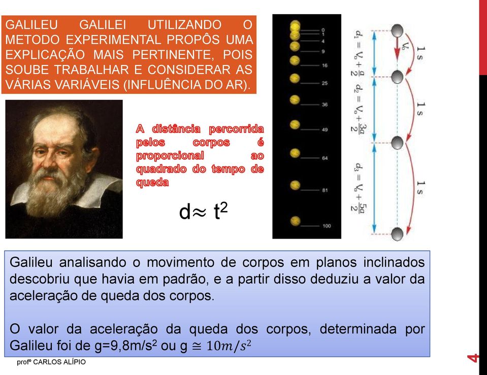 d t 2 Galileu analisando o movimento de corpos em planos inclinados descobriu que havia em padrão, e a
