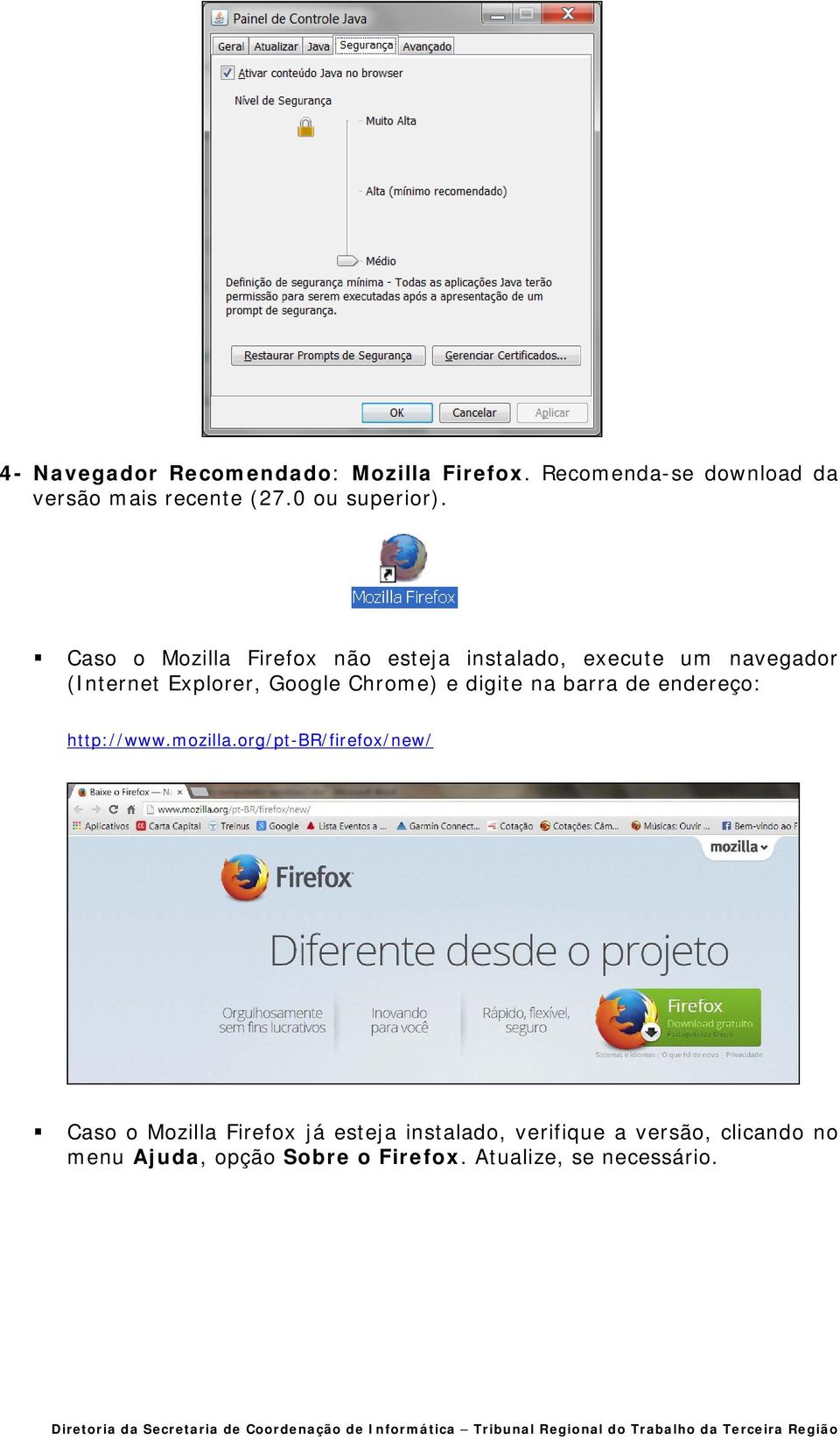 Caso o Mozilla Firefox não esteja instalado, execute um navegador (Internet Explorer, Google Chrome) e