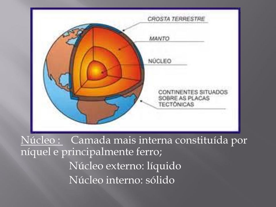 principalmente ferro; Núcleo