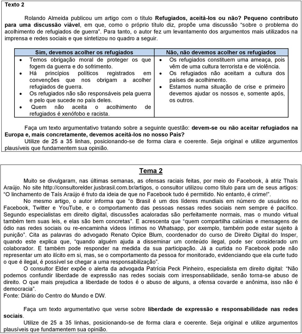 Para tanto, o autor fez um levantamento dos argumentos mais utilizados na imprensa e redes sociais e que sintetizou no quadro a seguir.