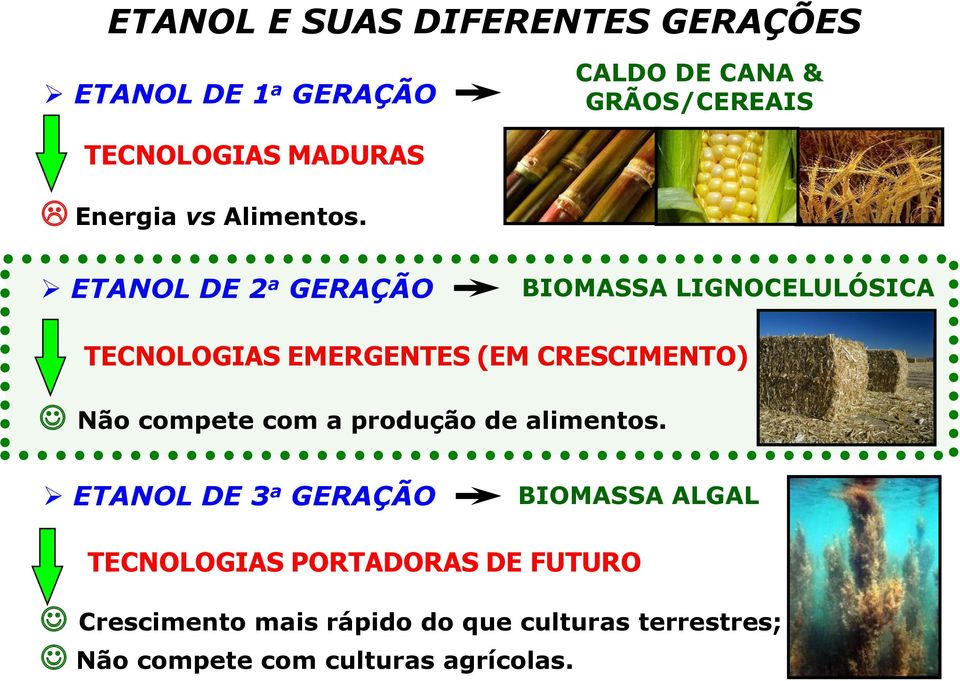 ETANOL DE 2 a GERAÇÃO BIOMASSA LIGNOCELULÓSICA TECNOLOGIAS EMERGENTES (EM CRESCIMENTO) Não compete com