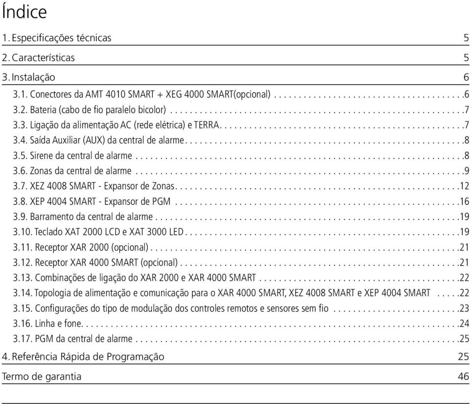 ..16 3.9. Barramento da central de alarme...19 3.10. Teclado XAT 2000 LCD e XAT 3000 LED...19 3.11. Receptor XAR 2000 (opcional)...21 3.12. Receptor XAR 4000 SMART (opcional)...21 3.13.