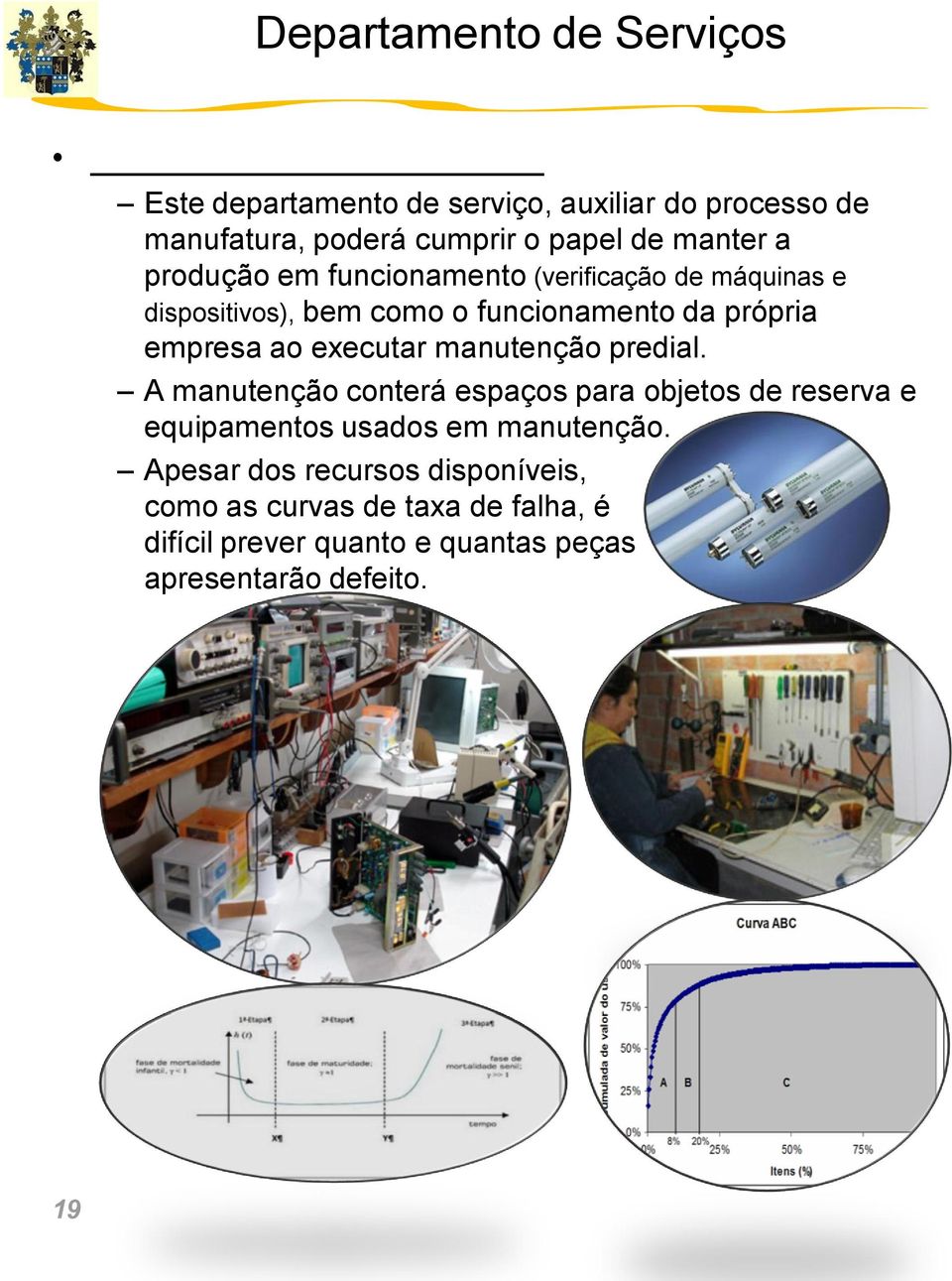 ao executar manutenção predial. A manutenção conterá espaços para objetos de reserva e equipamentos usados em manutenção.