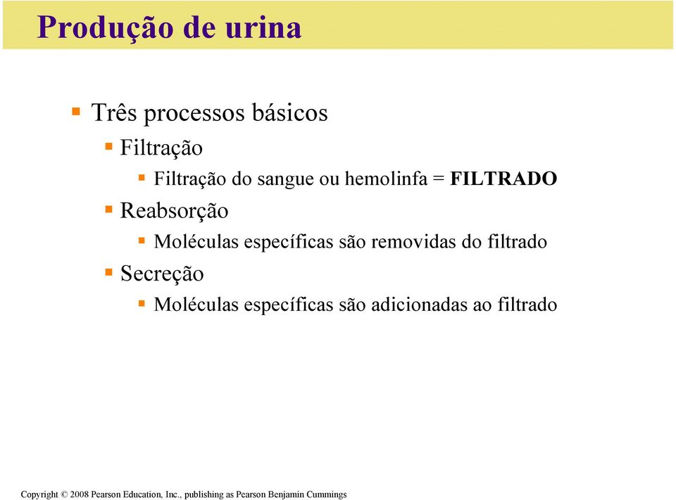 do filtrado Secreção Moléculas específicas são adicionadas ao filtrado