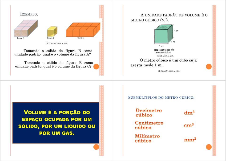 Tomando o sólido da figura B como unidade padrão, qual é o volume da figura C? IEZZI, 25, p. 267.