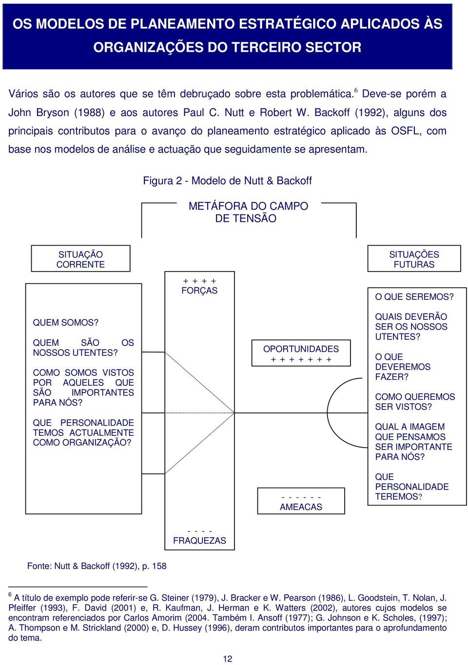 Backoff (1992), alguns dos principais contributos para o avanço do planeamento estratégico aplicado às OSFL, com base nos modelos de análise e actuação que seguidamente se apresentam.