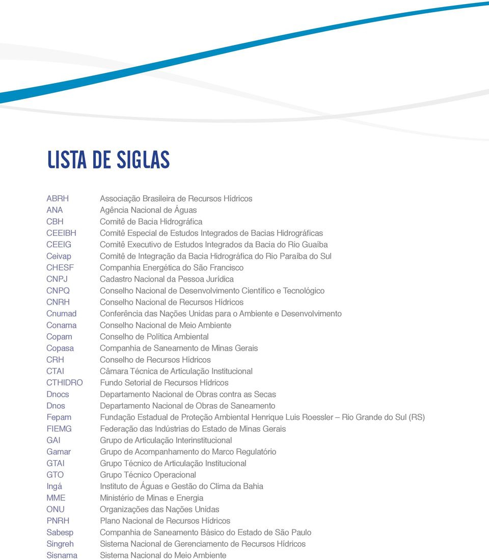 da Bacia do Rio Guaíba Comitê de Integração da Bacia Hidrográfica do Rio Paraíba do Sul Companhia Energética do São Francisco Cadastro Nacional da Pessoa Jurídica Conselho Nacional de Desenvolvimento