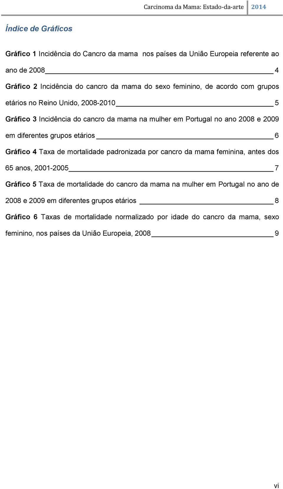 Gráfico 4 Taxa de mortalidade padronizada por cancro da mama feminina, antes dos 65 anos, 2001-2005 7 Gráfico 5 Taxa de mortalidade do cancro da mama na mulher em Portugal