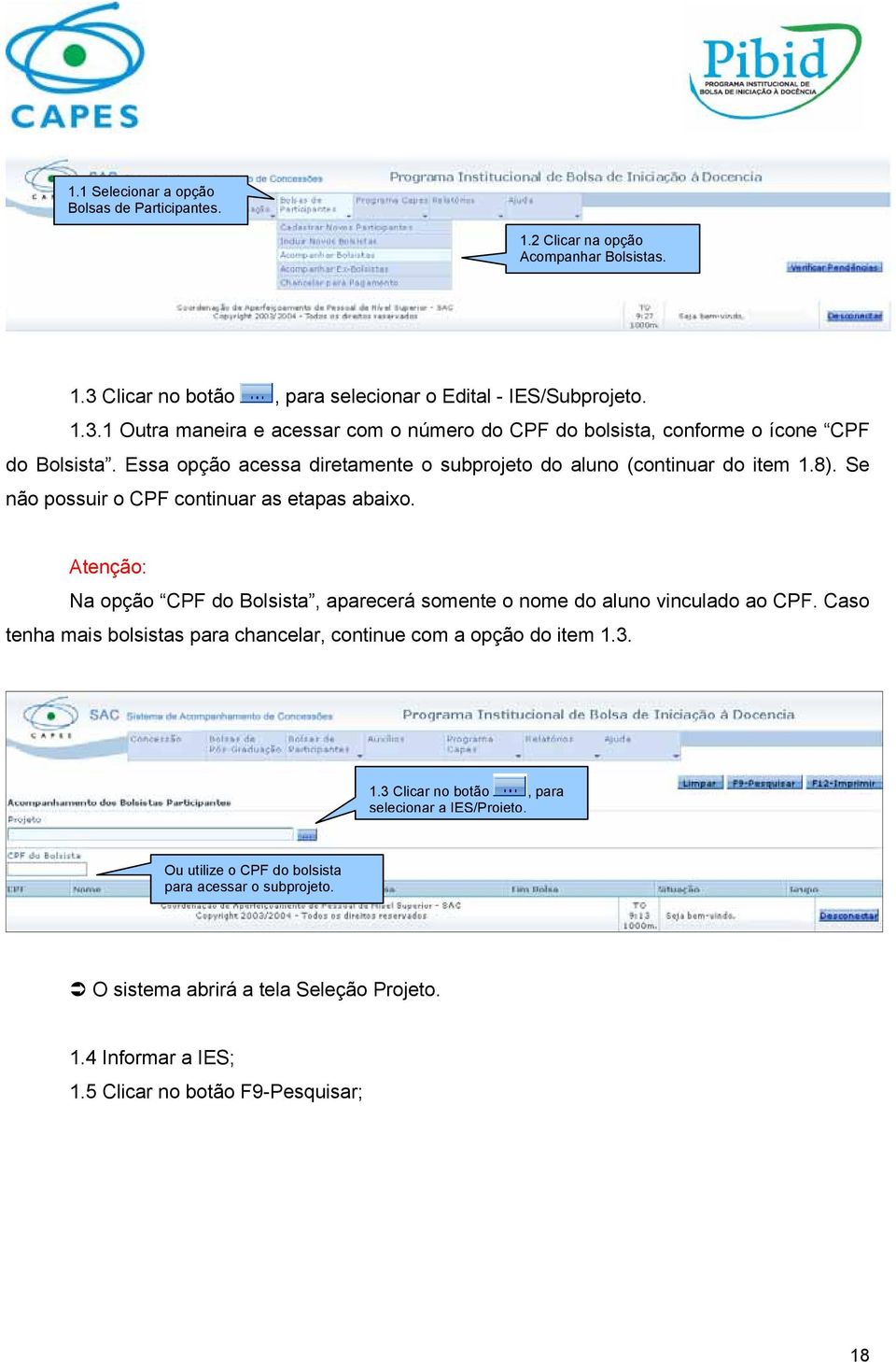 Atenção: Na opção CPF do Bolsista, aparecerá somente o nome do aluno vinculado ao CPF. Caso tenha mais bolsistas para chancelar, continue com a opção do item 1.