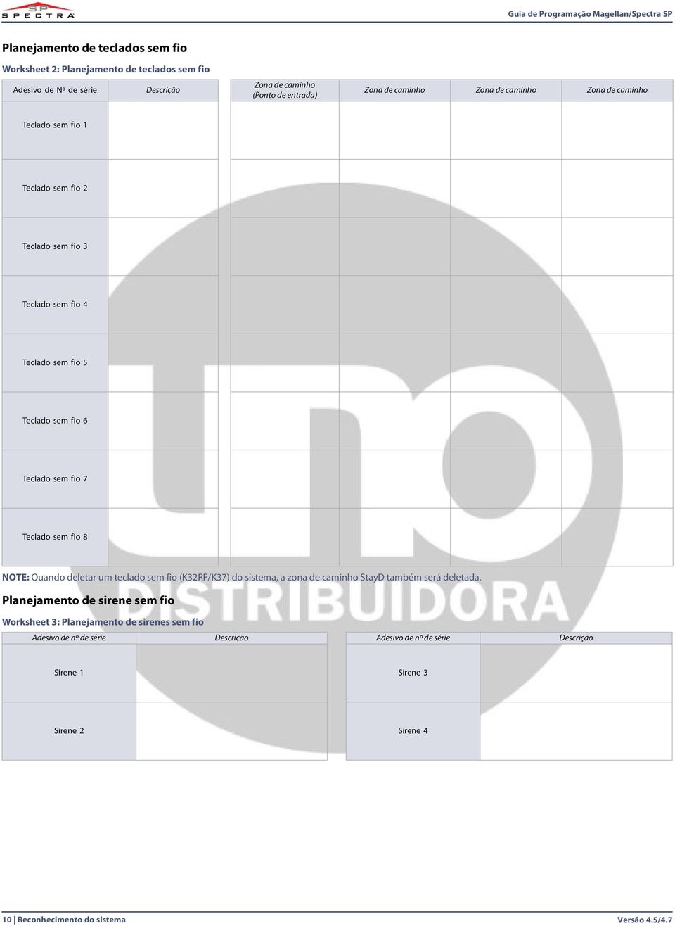 fio 8 NOTE: Quando deletar um teclado sem fio (K32RF/K37) do sistema, a zona de caminho StayD também será deletada.