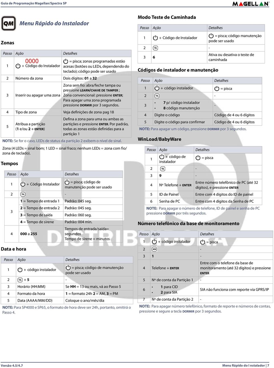 4 Tipo de zona Veja definições de zona pag 18 5 Tempos Data e hora Atribua a partição (1 e/ou 2 + ENTER) Defina a zona para uma ou ambas as partições e pressione ENTER.