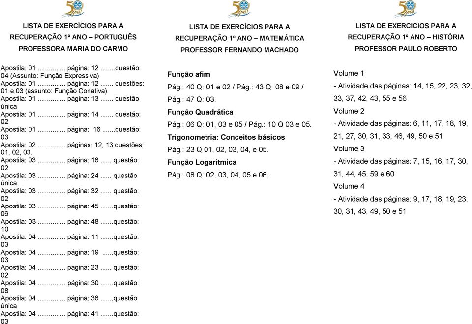 .. questão: Apostila: 01... página: 16...questão: Apostila:... páginas: 12, 13 questões: 01,,. Apostila:... página: 16... questão: Apostila:... página: 24... questão Apostila:... página: 32.