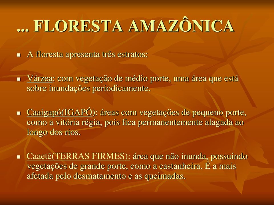 Caaigapó(IGAPÓ): áreas com vegetações de pequeno porte, como a vitória régia, pois fica permanentemente