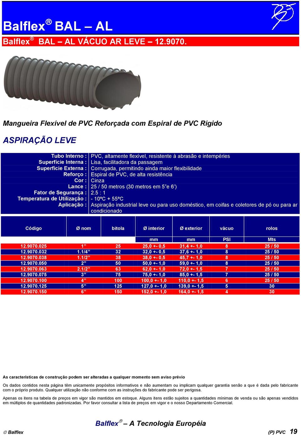 flexibilidade Espiral de PVC, de alta resistência Cinza 25 / 50 metros (30 metros em 5 e 6 ) 2.