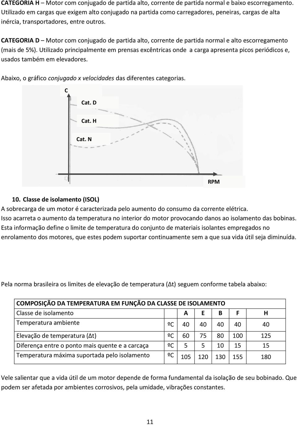 CATEGORIA D Motor com conjugado de partida alto, corrente de partida normal e alto escorregamento (mais de 5%).