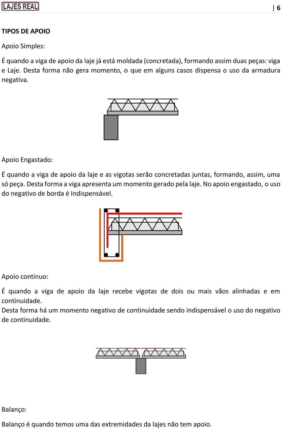 Apoio Engastado: É quando a viga de apoio da laje e as vigotas serão concretadas juntas, formando, assim, uma só peça. Desta forma a viga apresenta um momento gerado pela laje.