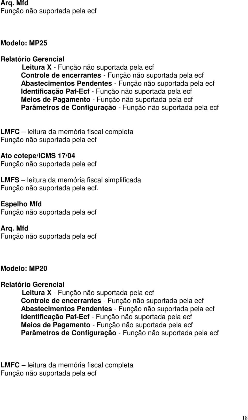 Modelo: MP20 Relatório Gerencial Leitura X - Controle de encerrantes - Abastecimentos
