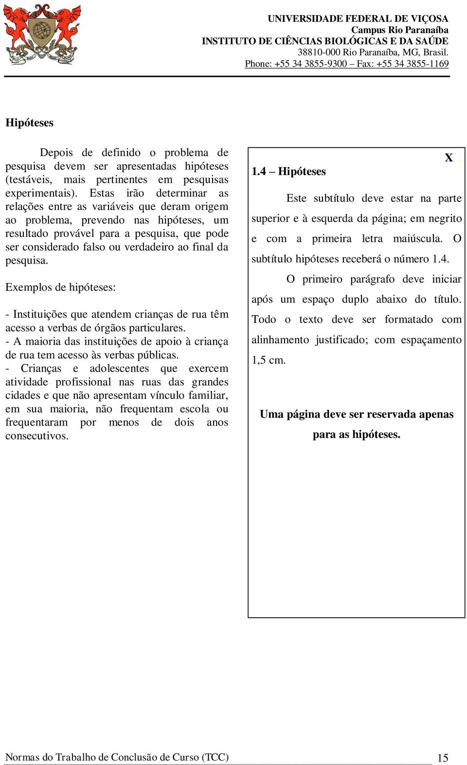 da pesquisa. Exemplos de hipóteses: - Instituições que atendem crianças de rua têm acesso a verbas de órgãos particulares.