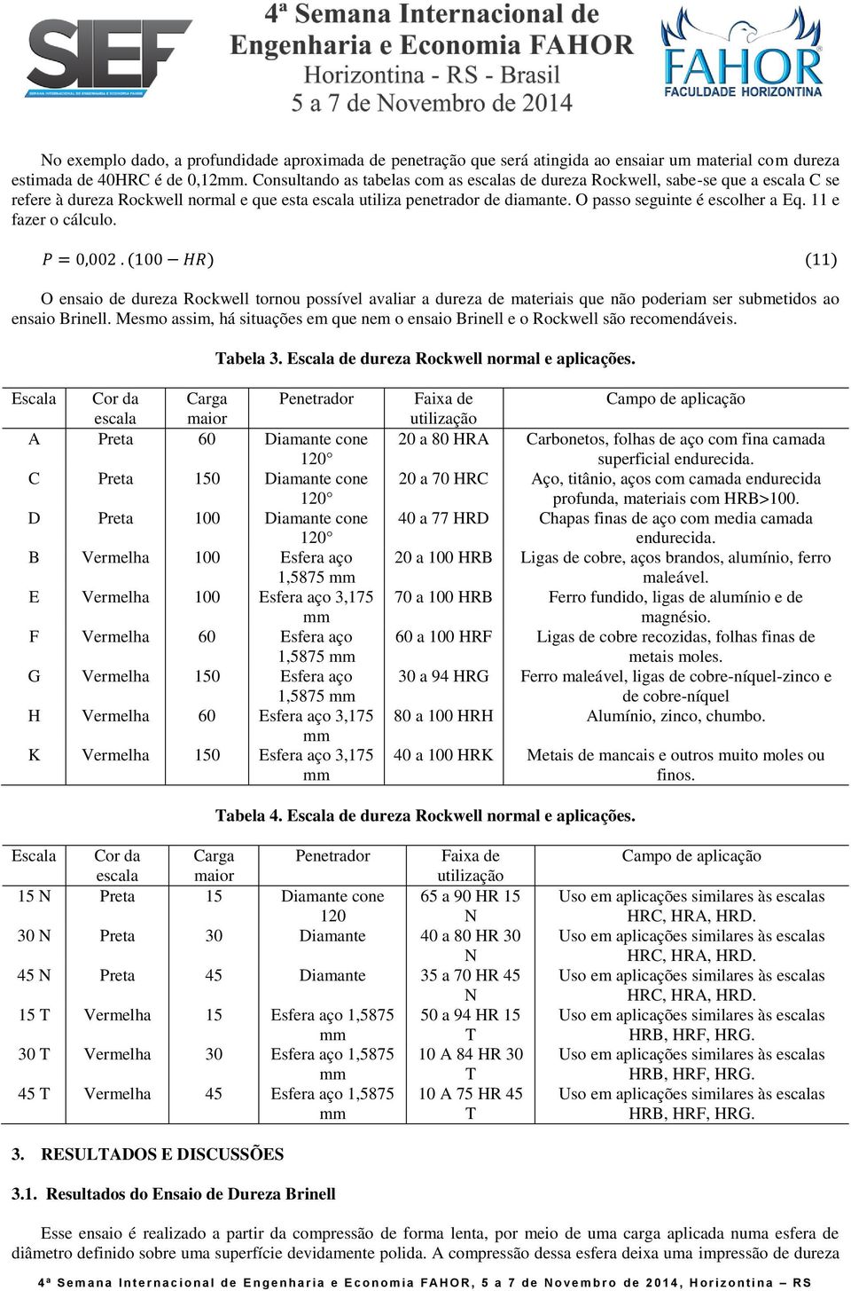 11 e fazer o cálculo. O ensaio de dureza Rockwell tornou possível avaliar a dureza de materiais que não poderiam ser submetidos ao ensaio Brinell.