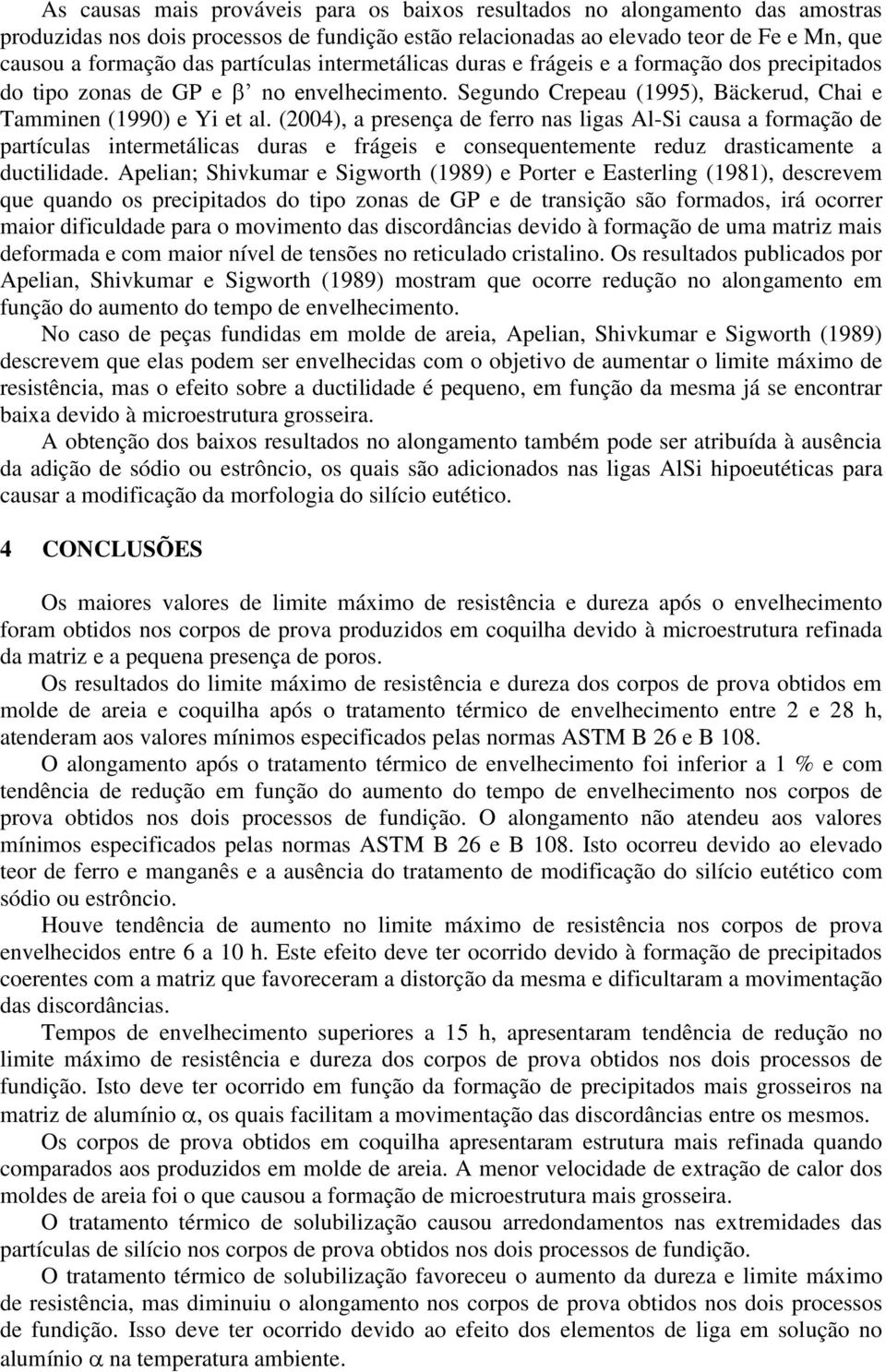 (2004), a presença de ferro nas ligas Al-Si causa a formação de partículas intermetálicas duras e frágeis e consequentemente reduz drasticamente a ductilidade.