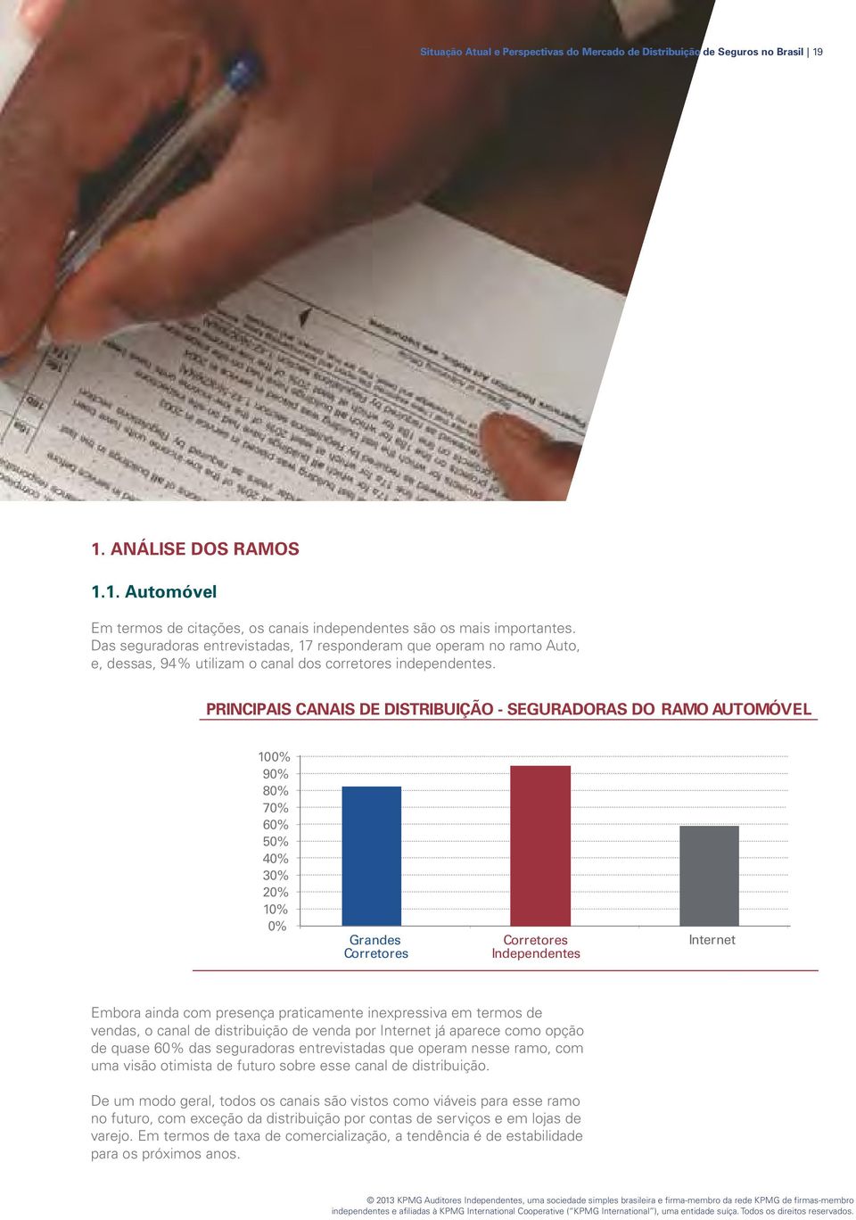 PRINCIPAIS CANAIS DE DISTRIBUIÇÃO - SEGURADORAS DO RAMO AUTOMÓVEL 100% 90% 80% 70% 60% 50% 40% 30% 20% 10% 0% Grandes Independentes Internet Embora ainda com presença praticamente inexpressiva em