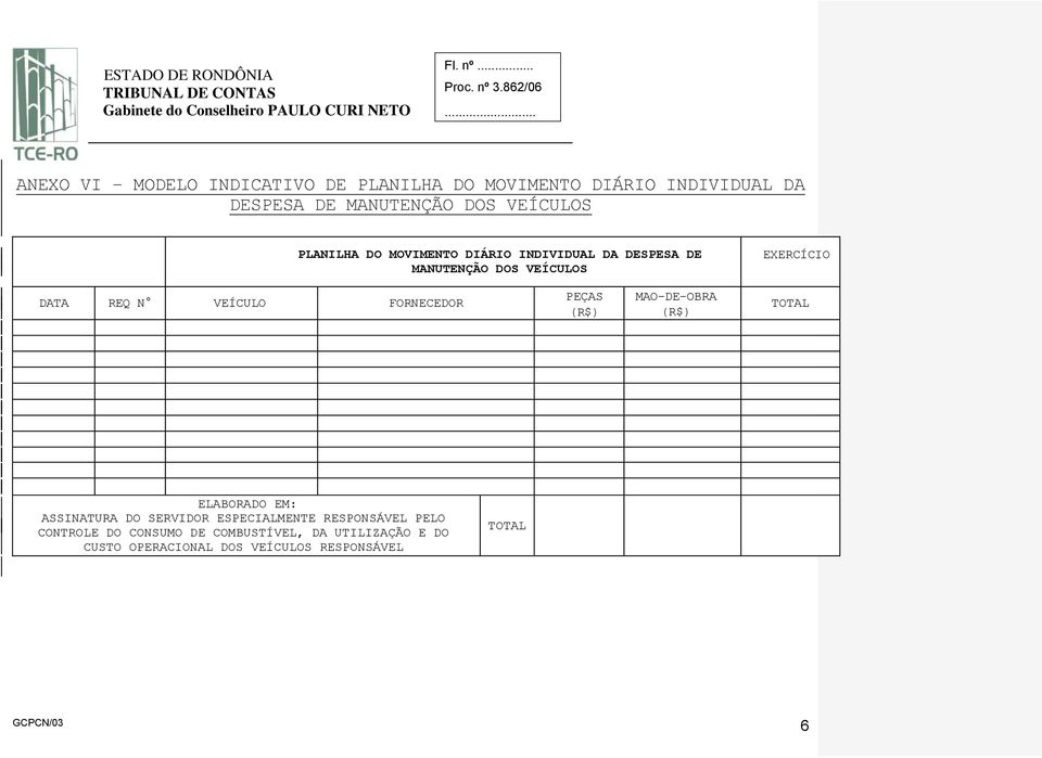 FORNECEDOR PEÇAS (R$) MAODEOBRA (R$) TOTAL ELABORADO EM: ASSINATURA DO SERVIDOR ESPECIALMENTE RESPONSÁVEL