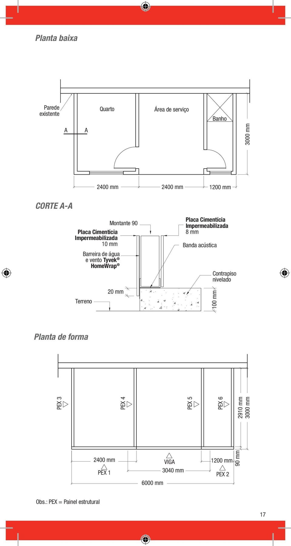 Cimentícia Impermeabilizada 8 Banda acústica Contrapiso nivelado Terreno 20 100 Planta de forma