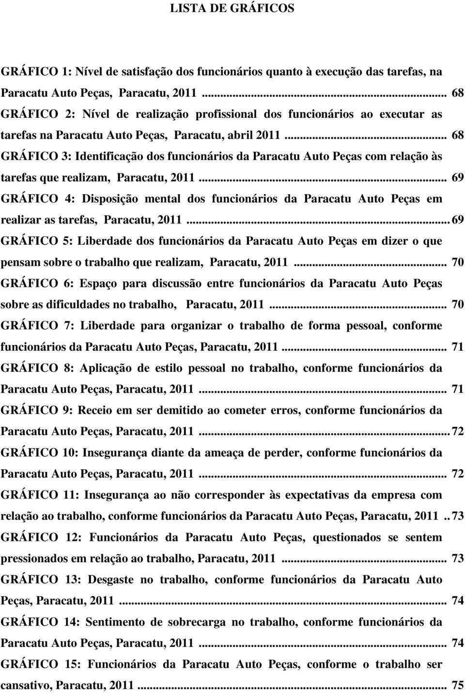 .. 68 GRÁFICO 3: Identificação dos funcionários da Paracatu Auto Peças com relação às tarefas que realizam, Paracatu, 2011.