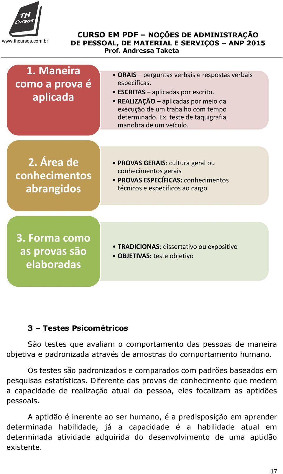 Área de conhecimentos abrangidos PROVAS GERAIS: cultura geral ou conhecimentos gerais PROVAS ESPECÍFICAS: conhecimentos técnicos e específicos ao cargo 3.