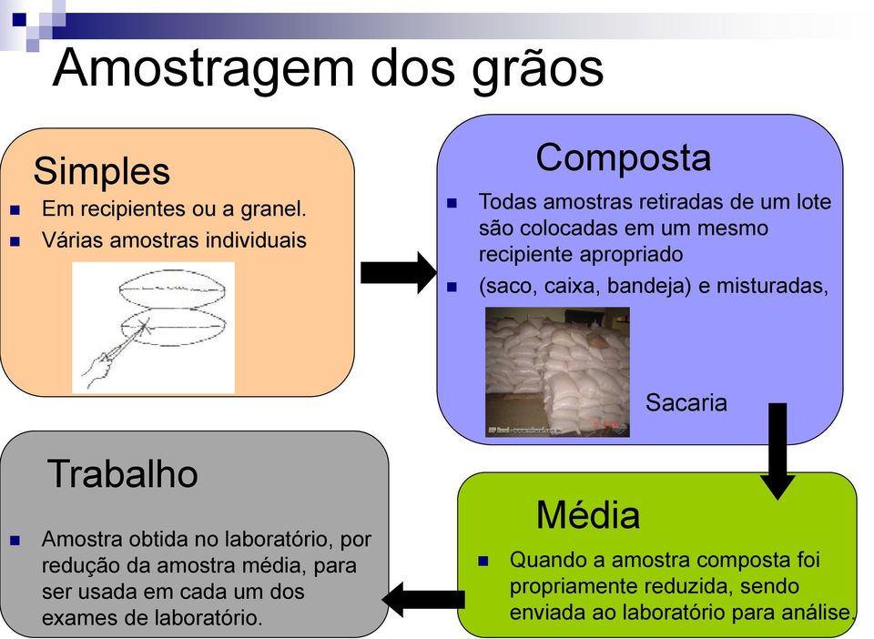 apropriado (saco, caixa, bandeja) e misturadas, Sacaria Trabalho Amostra obtida no laboratório, por redução da