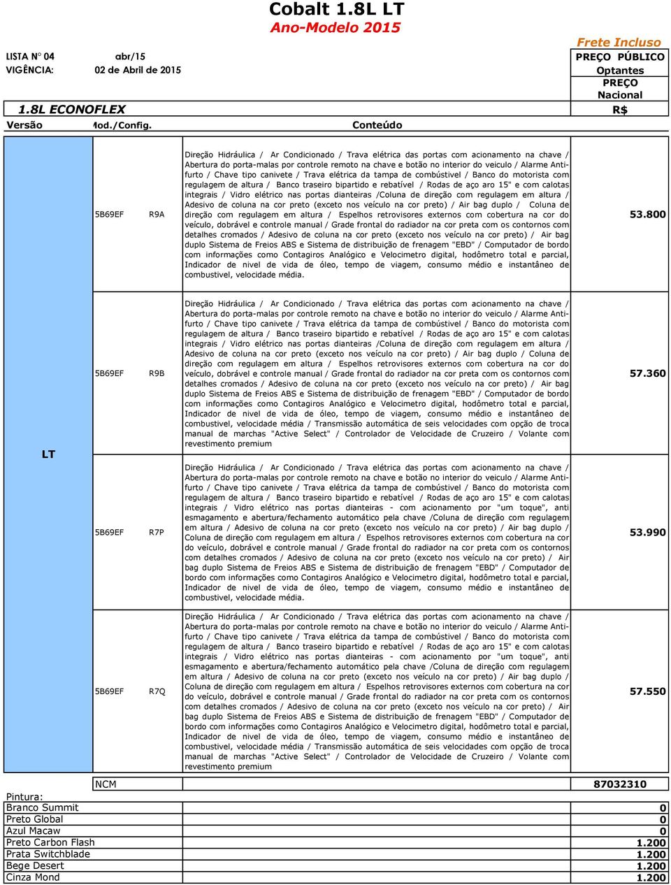 Alarme Antifurto / Chave tipo canivete / Trava elétrica da tampa de combústivel / Banco do motorista com regulagem de altura / Banco traseiro bipartido e rebatível / Rodas de aço aro 15" e com