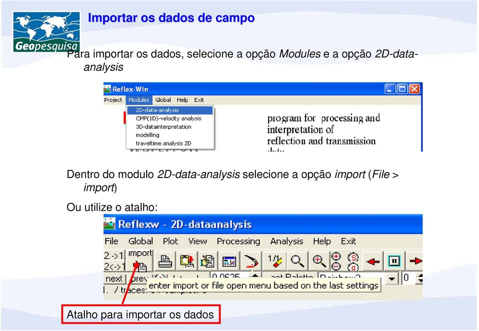 Dentro do modulo 2D-data-analysis selecione a opção