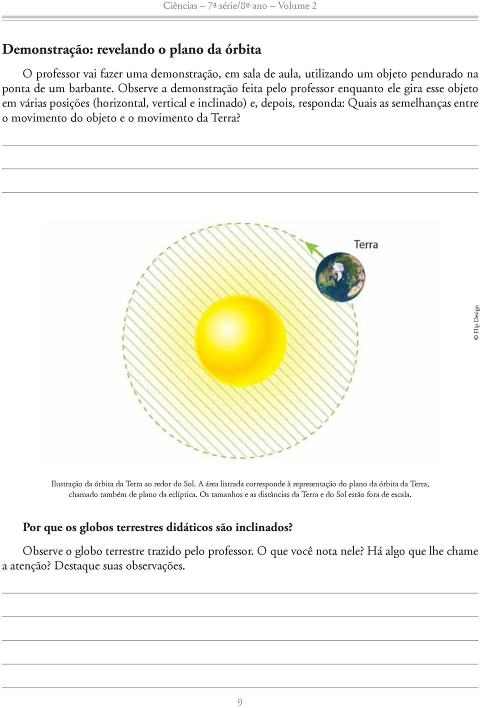 o movimento da Terra? Flip Design Ilustração da órbita da Terra ao redor do Sol. A área listrada corresponde à representação do plano da órbita da Terra, chamado também de plano da eclíptica.