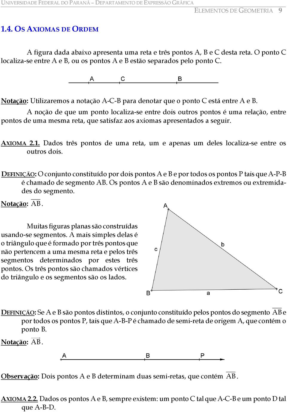 A noção de que um ponto localiza-se entre dois outros pontos é uma relação, entre pontos de uma mesma reta, que satisfaz aos axiomas apresentados a seguir. AXIOMA.1.