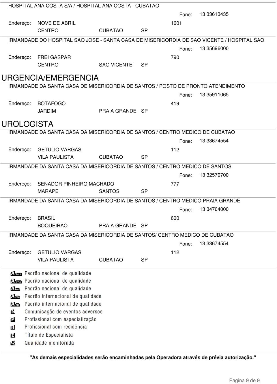 URGENCIA/EMERGENCIA IRMANDADE DA SANTA CASA DE MISERICORDIA DE SANTOS / POSTO DE PRONTO ATENDIMENTO BOTAFOGO 419 JARDIM PRAIA