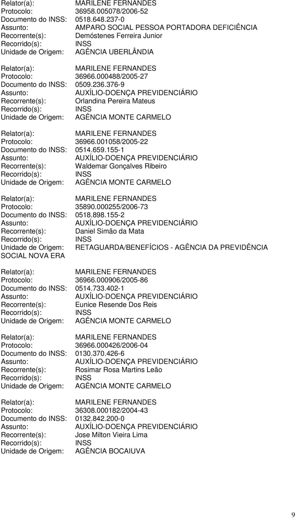 155-1 Recorrente(s): Waldemar Gonçalves Ribeiro Unidade de Origem: AGÊNCIA MONTE CARMELO Protocolo: 35890.000255/2006-73 Documento do INSS: 0518.898.