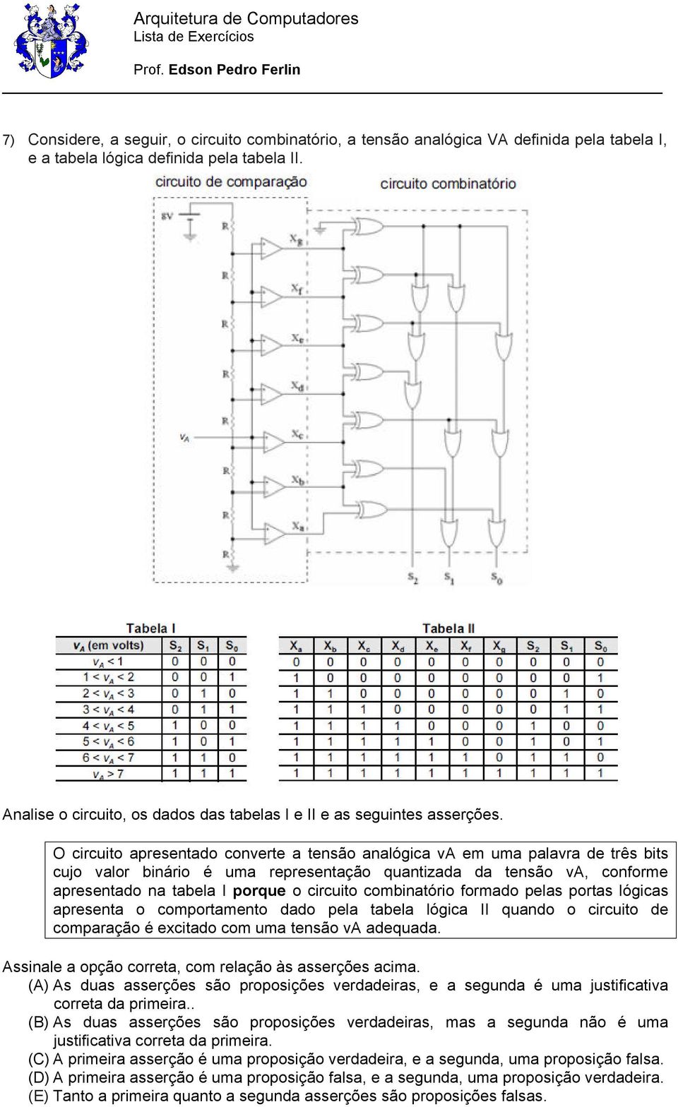 O circuito apresentado converte a tensão analógica va em uma palavra de três bits cujo valor binário é uma representação quantizada da tensão va, conforme apresentado na tabela I porque o circuito