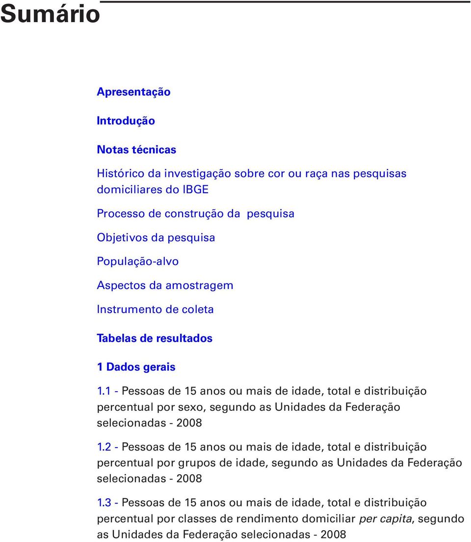 1 - Pessoas de 15 anos ou mais de idade, total e distribuição percentual por sexo, segundo as Unidades da Federação selecionadas - 2008 1.