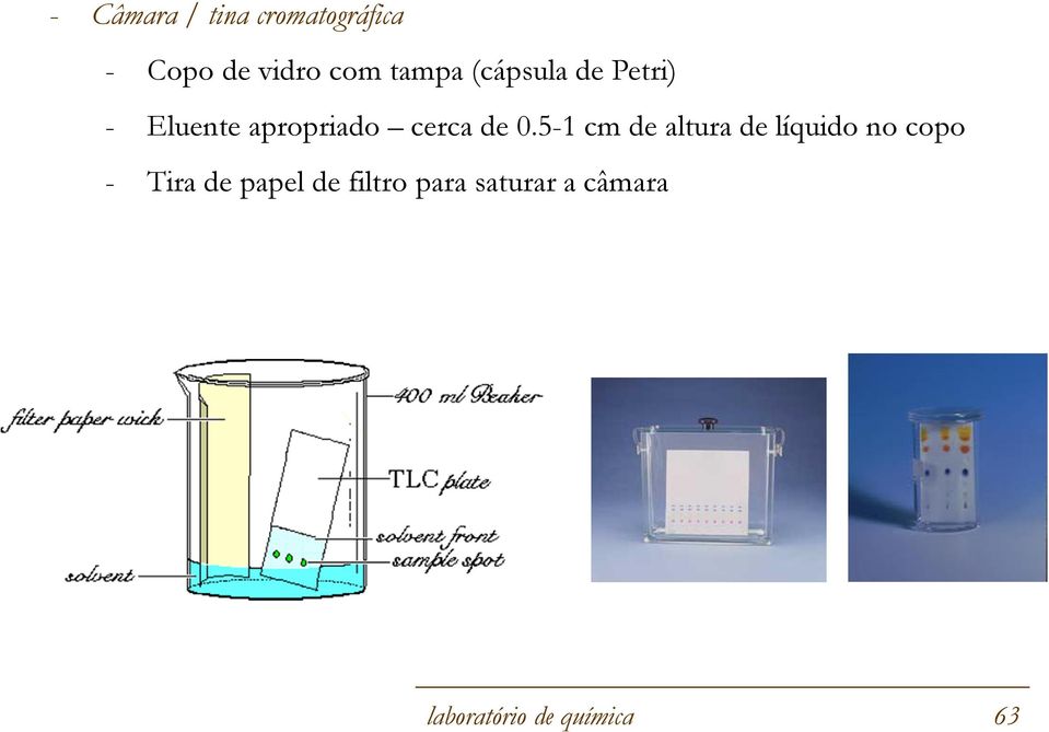 0.5-1 cm de altura de líquido no copo - Tira de papel