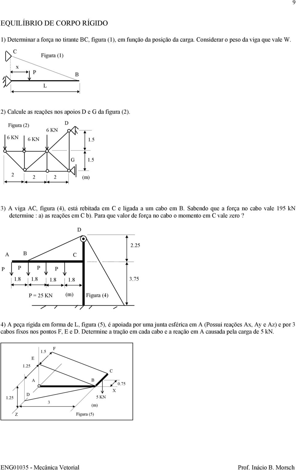 Sabendo que a força no cabo vale 95 kn determine : a) as reações em b). Para que valor de força no cabo o momento em vale ero?.5 P P P P.8.8.8.8 3.