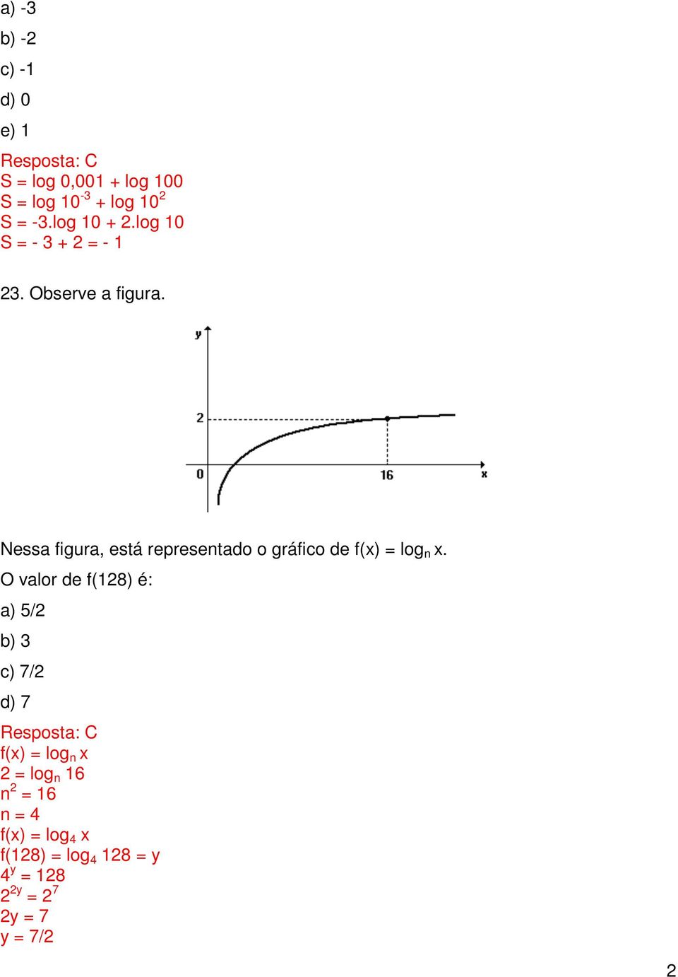 Nessa figura, está representado o gráfico de f(x) log n x.