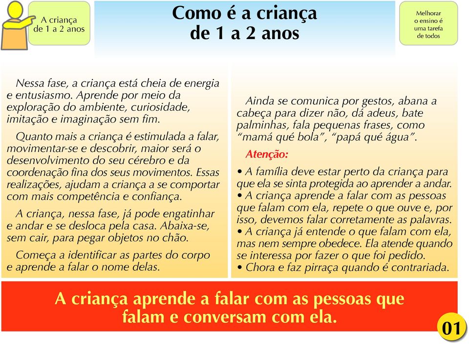 Quanto mais a criança é estimulada a falar, movimentar-se e descobrir, maior será o desenvolvimento do seu cérebro e da coordenação fina dos seus movimentos.