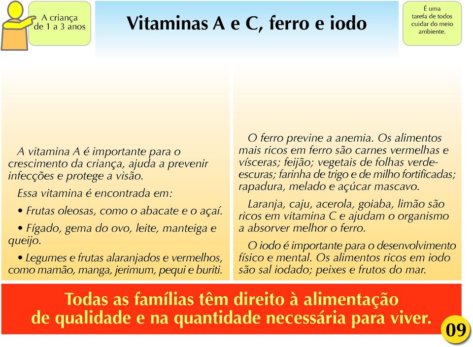 Legumes e frutas alaranjados e vermelhos, como mamão, manga, jerimum, pequi e buriti. O ferro previne a anemia.