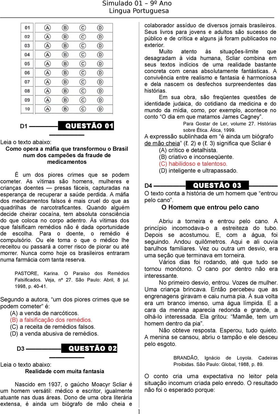 Simulado 01 9º Ano Lingua Portuguesa - PDF Free Download